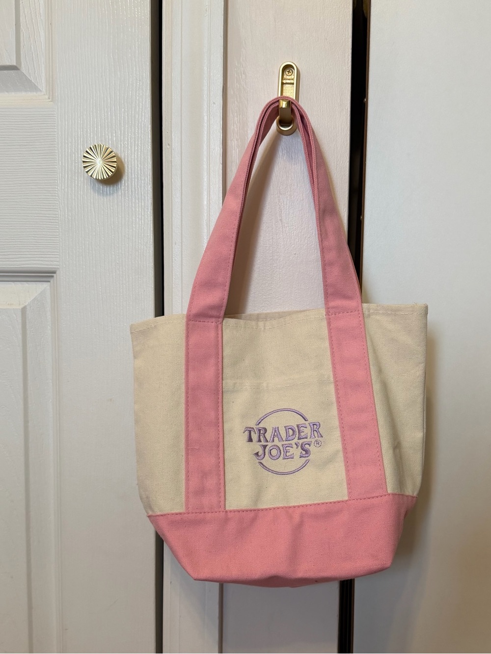 Trader Joe’s Canvas Mini Tote Bag in Pastel Pink NWT